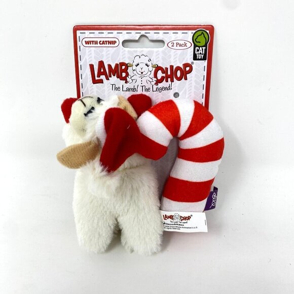 Multipet Lamb Chop Santa Hat Crinkle Candy Cane Catnip Plush Cat Toy 2pk - Picture 2 of 8